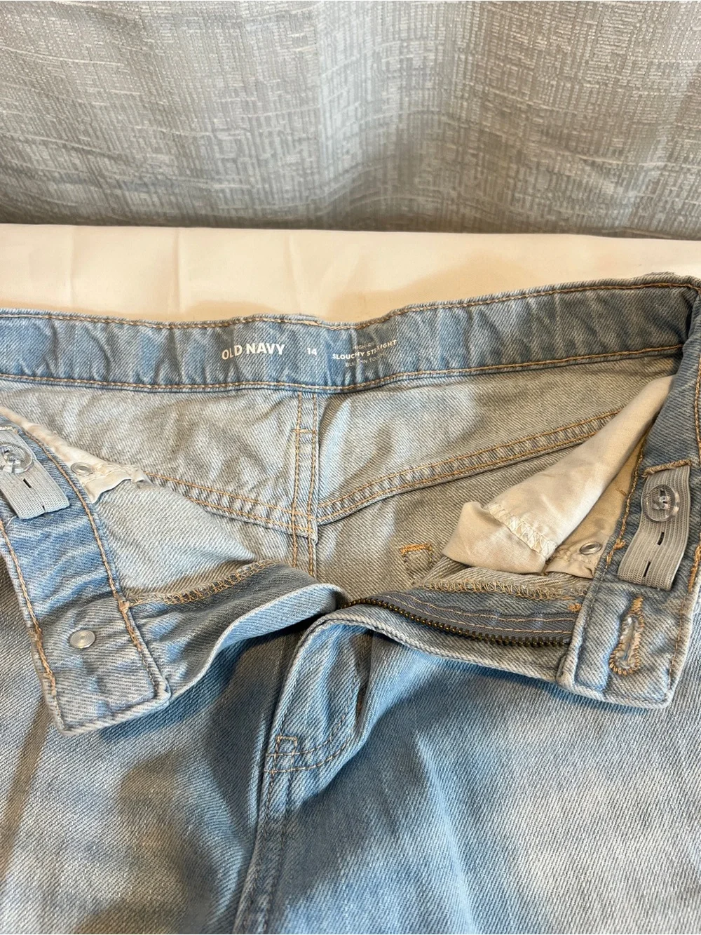 Old Navy Light Blue Distressed Flare Jeans - Girls size 14 adjustable waist